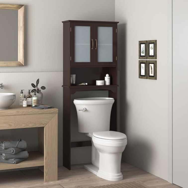 Espresso Wooden Over Toilet Space Saver Storage Cabinet Bathroom Shelf Frosted 