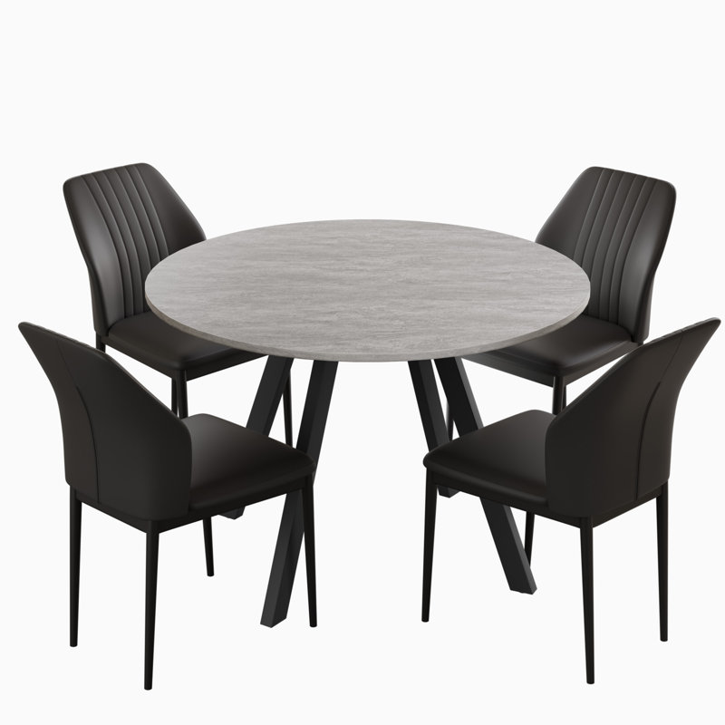 Siefert 35.4'' Round Dining Table Set, Kitchen Dining Table and 4 Dining Chairs Chair Color: Black, Pieces Included: 5