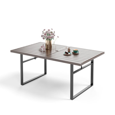 Romio Metal Frame Wood-like Outdoor Patio Dining Table