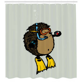 60 X 70 Inch Cute Little Hedgehog Shower Curtain Polyester Fabric Waterproof Bathroom Decor Set Washable with 12 Hooks