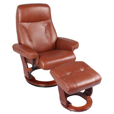 Mélaniee 32"" Wide Leather Match Manual Swivel Standard Recliner with Ottoman -  Red Barrel Studio®, E14AC2C693554774AA8A4AE87F895246