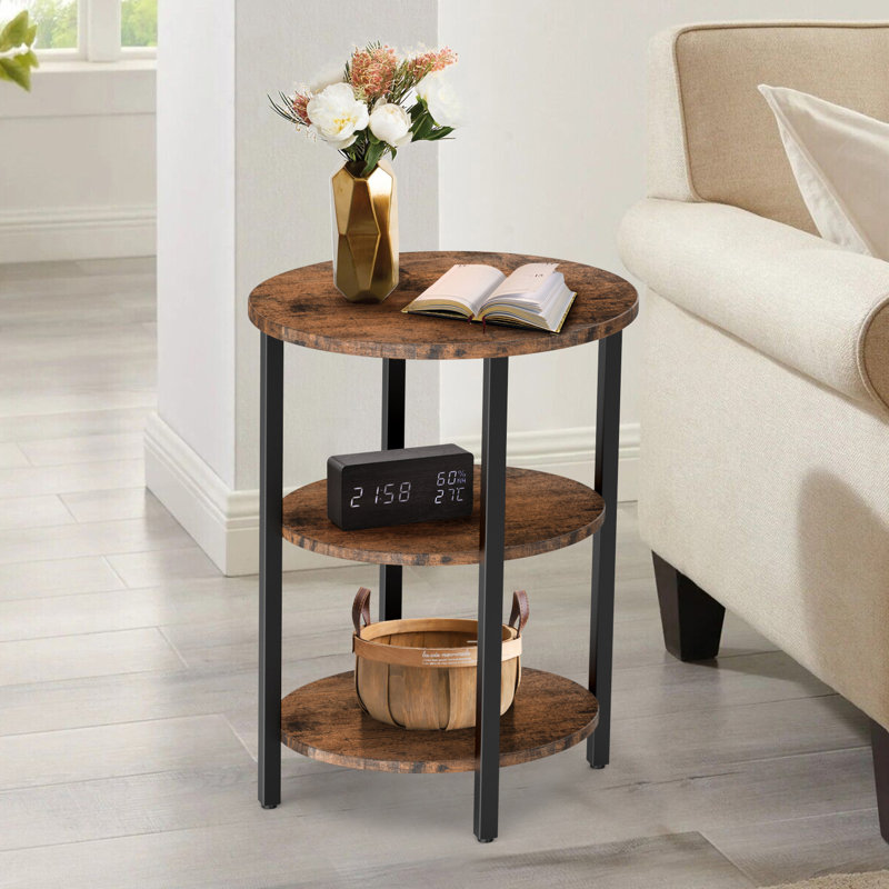Jakwan Oval End Table with 3-Tier Storage Shelves Table Top Color: Rustic Brown