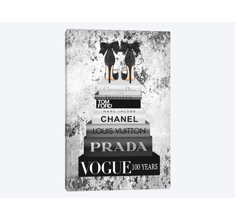East Urban Home Bookstack Metallic Silver Graphic Art Print On