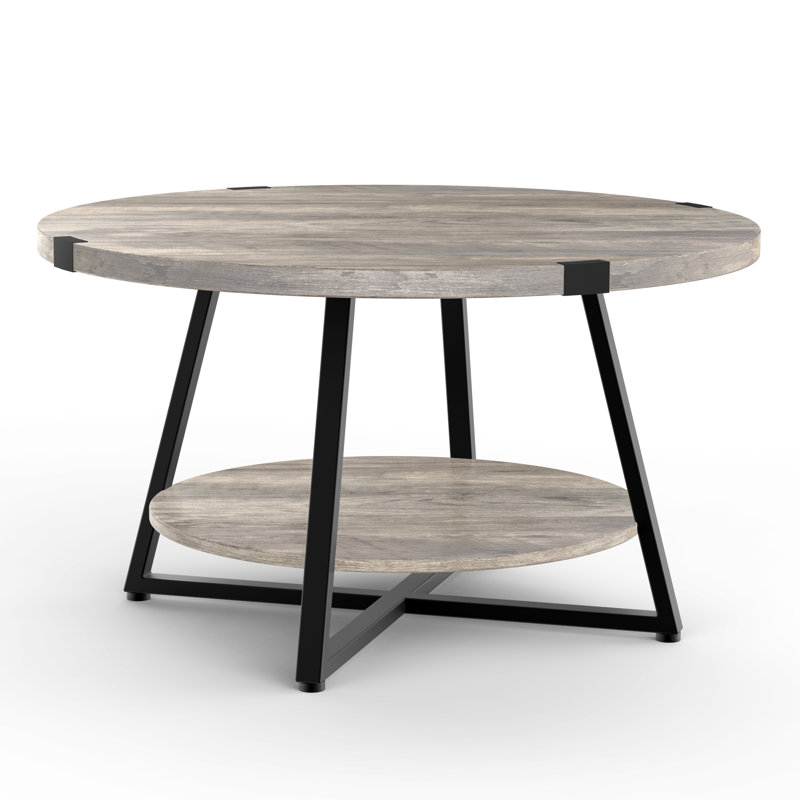 Jahaira Round Coffee Table with 2-Tier Storage Shelves Table Top Color: **Brown **