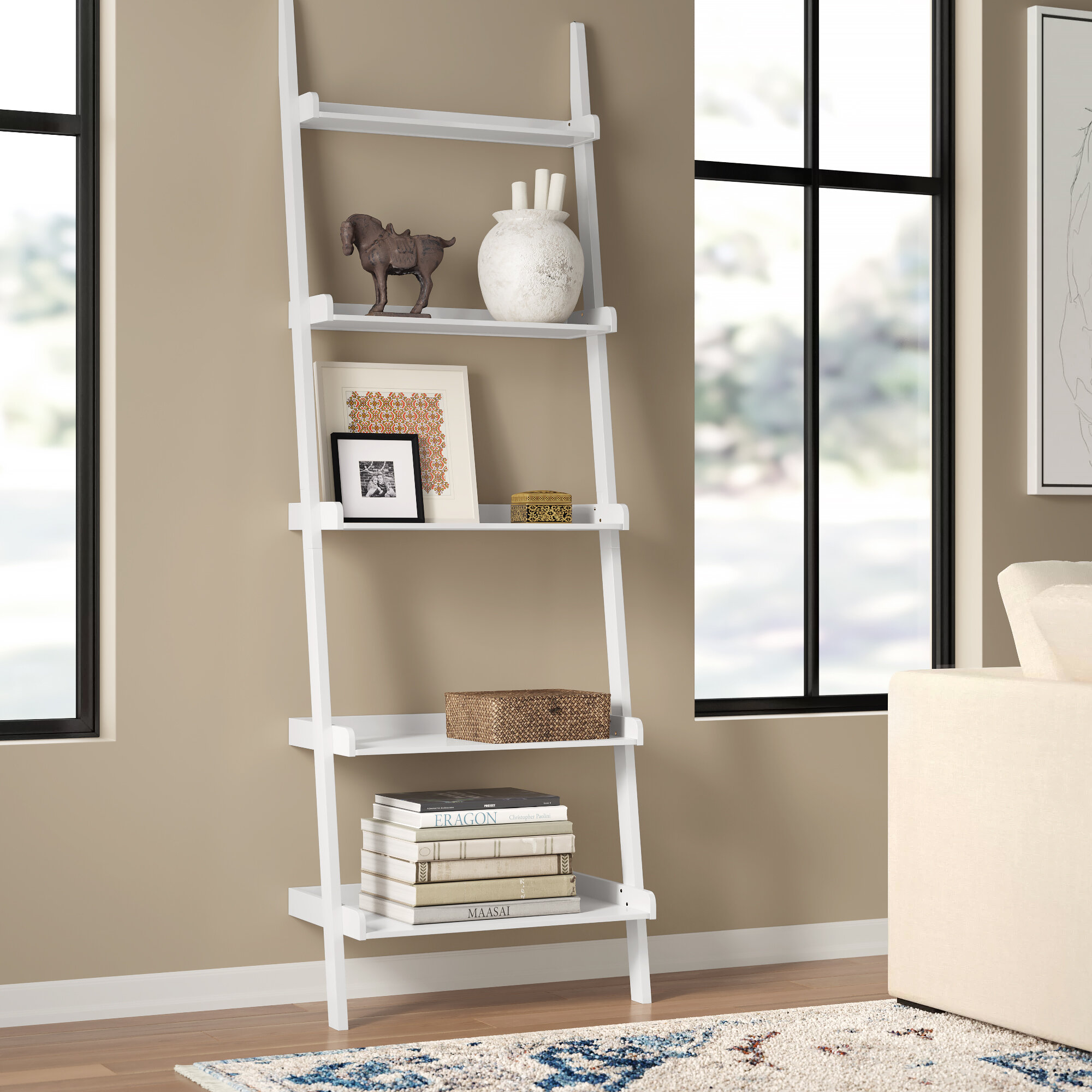 Bookshelf for Bedroom,Modern Bookshelf Bookshelf White Ladder Shelf,White Bookshelf 4 Tier Small Bookshelf,Ladder Shelf Bookcase,Tall Bookshelf,Leaning Bookshelf,Skinny Bookshelf