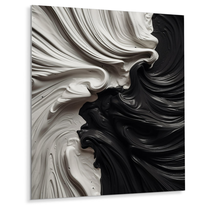 Black White Marbled Dreamscape I - Modern Geometric Metal Wall Decor