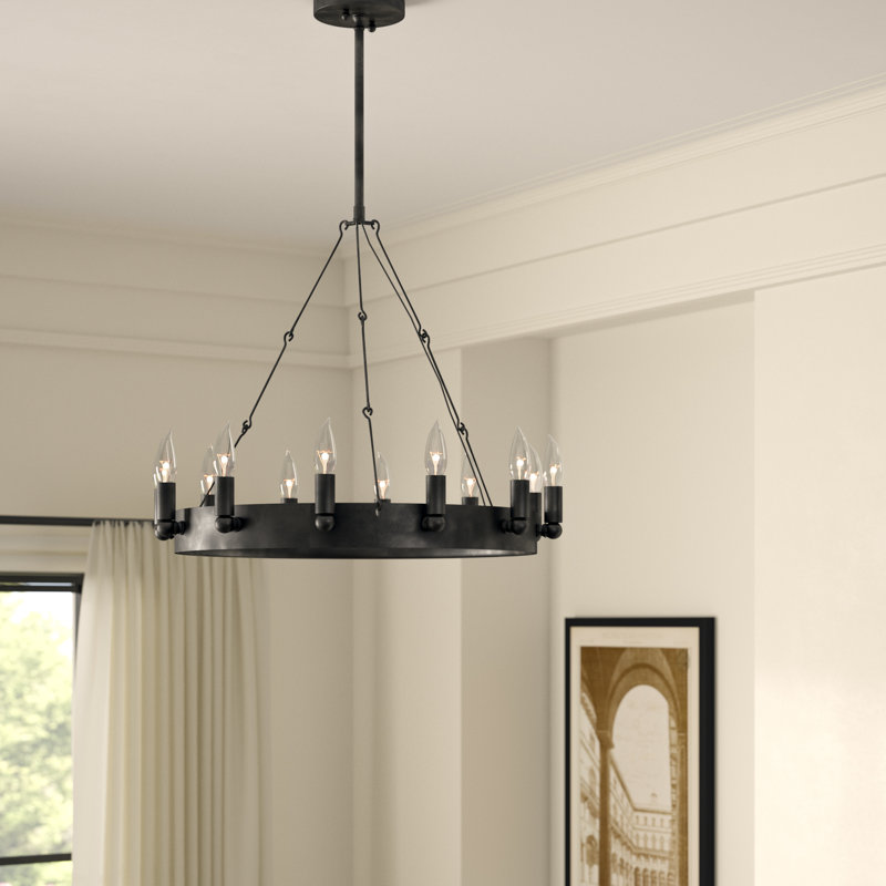Greyleigh Mckenney 12 Light Candle Style Wagon Wheel Chandelier Reviews Wayfair