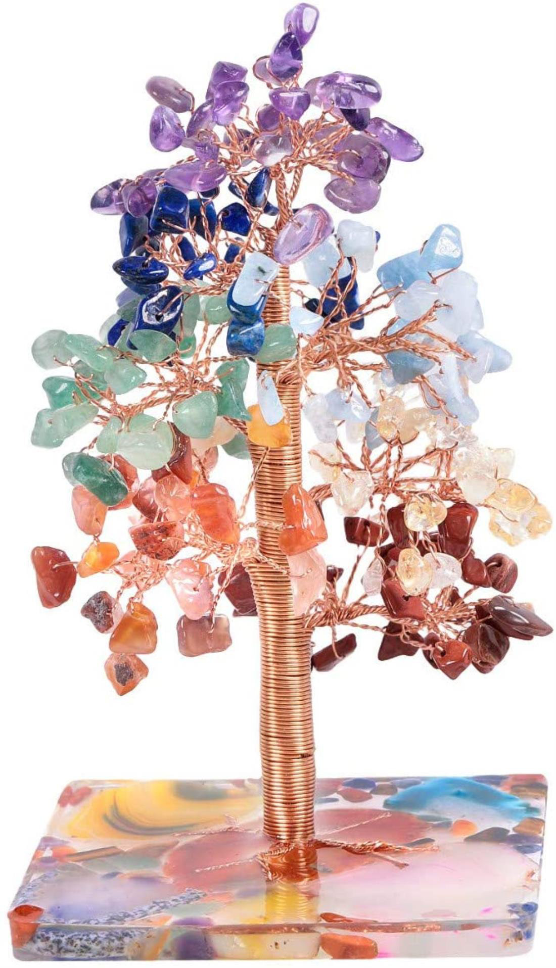 mookaitedecor Natural Colorful Crystal Tree Copper Money Tree with Agate Slice Base Home Decoration for Wealth and Luck 3.5-4 mookaitedecor Natural Colorful Crystal Tree Copper Money Tree with Agate Slice Base Home Decoration for Wealth and Luck 3.5-4