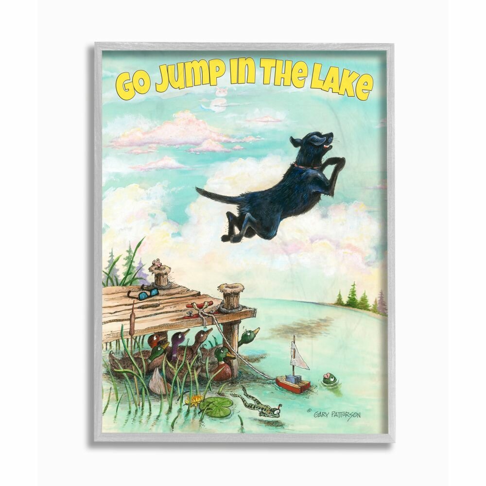 Foundry Select Go Jump In The Lake Funny Cartoon Pet Dog Design by Gary  Patterson - Drawing Print | Wayfair