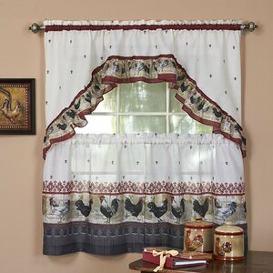Cadonia Traditional Elegance Rooster 2 Piece Kitchen Curtain Set