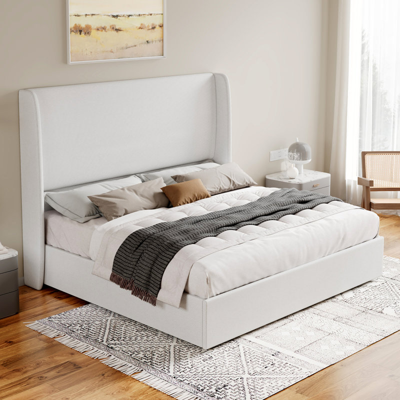 Brooklinn Upholstered Platform Storage Bed Color: White, Size: King