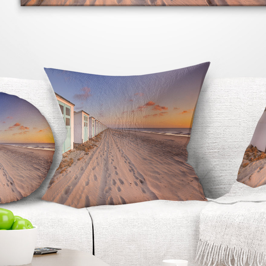 East Urban Home Landscape Row Of Beach Huts At Sunset Pillow Wayfair