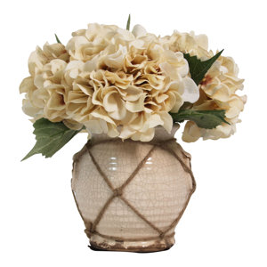 Hydrangea in Distressed Glaze Planter Floral Arrangement