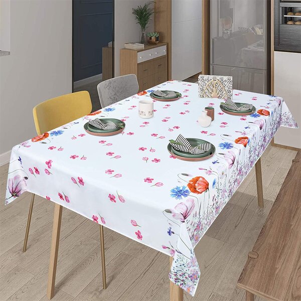 Spring decor Tablecloth printed with red tulips and flowers Shabby chic decor 