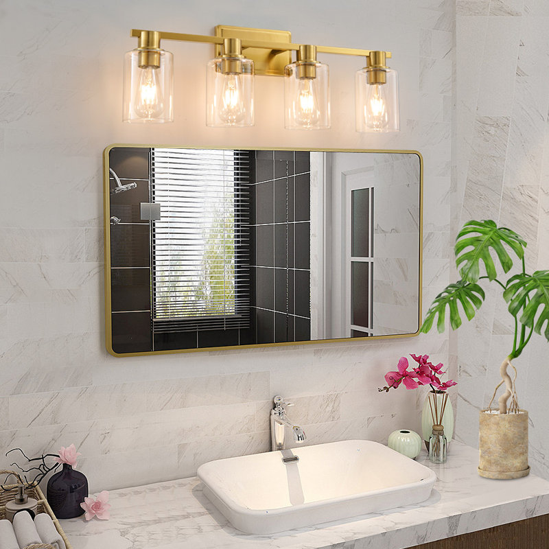 4 - Light Dimmable Vanity Light Mirror Headlights Finish: Gold