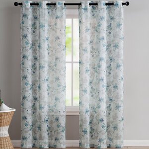 Cortney Nature/Floral Sheer Grommet Curtain Panels (Set of 2)