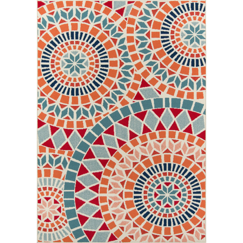 World Menagerie Geometric Power Loom Orange Indoor Outdoor Area Rug Reviews Wayfair
