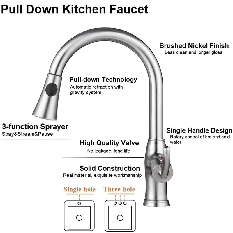 Green4ever Pull Down Kitchen Faucet Single Handle High Arc Pull Out Brushed Nickel Kitchen Faucets Commercial Kitchen Faucet Wayfair Ca