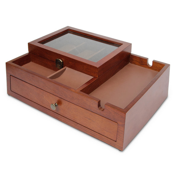 Vintage Jewelry box wood tapestry fabric valet