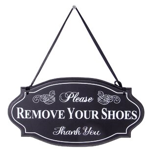 "Please Remove Your Shoes" Sign Oval Plaque cast iron metal Brown Silver Letters 