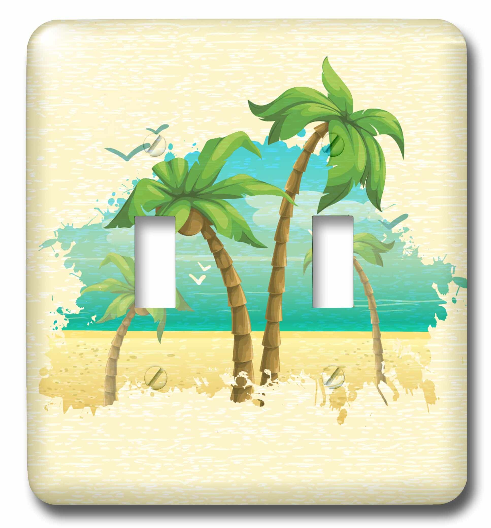 3dRose LSP_235727_1 Cute Summer Design with an Aqua Camper and Palm Tree On Green Single Toggle Switch 