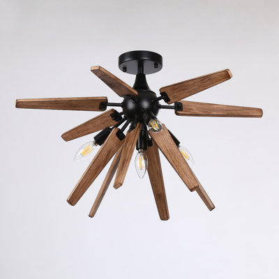 Jaasia 4-Light Antique Sputnik Natural Wood Flush Mount