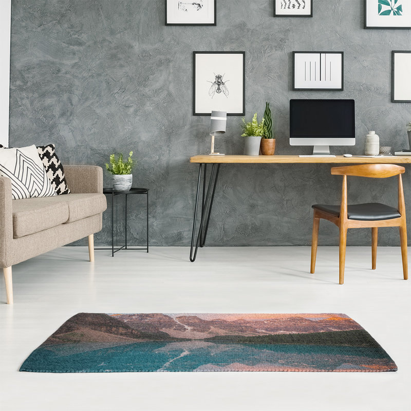East Urban Home Valley And Mountains At Sunset Chenille Blue Green Pink Area Rug Wayfair