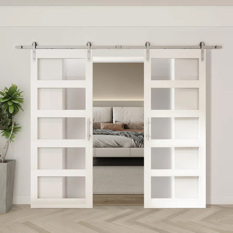 Double Glass Barn Door with Installation Hardware Kit and Handle Size: 60" x 84"