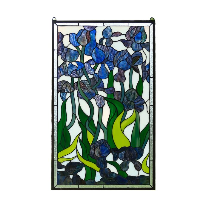 World Menagerie Iris Flowers Stained Glass Window Panel | Wayfair