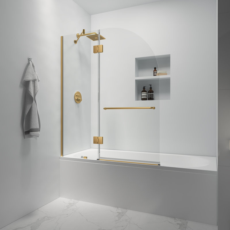 Julien 48" W x 58" H Hinged Frameless Tub Door with Heat Soaking Process and Protective Coating Treatment Finish: Brushed Gold