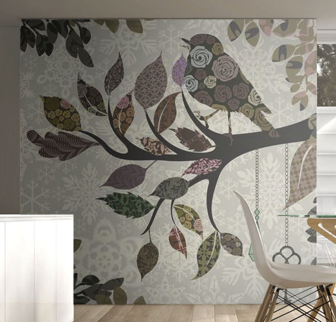 East Urban Home Precious Bird Patchwork 1 54m X 200cm Wallpaper