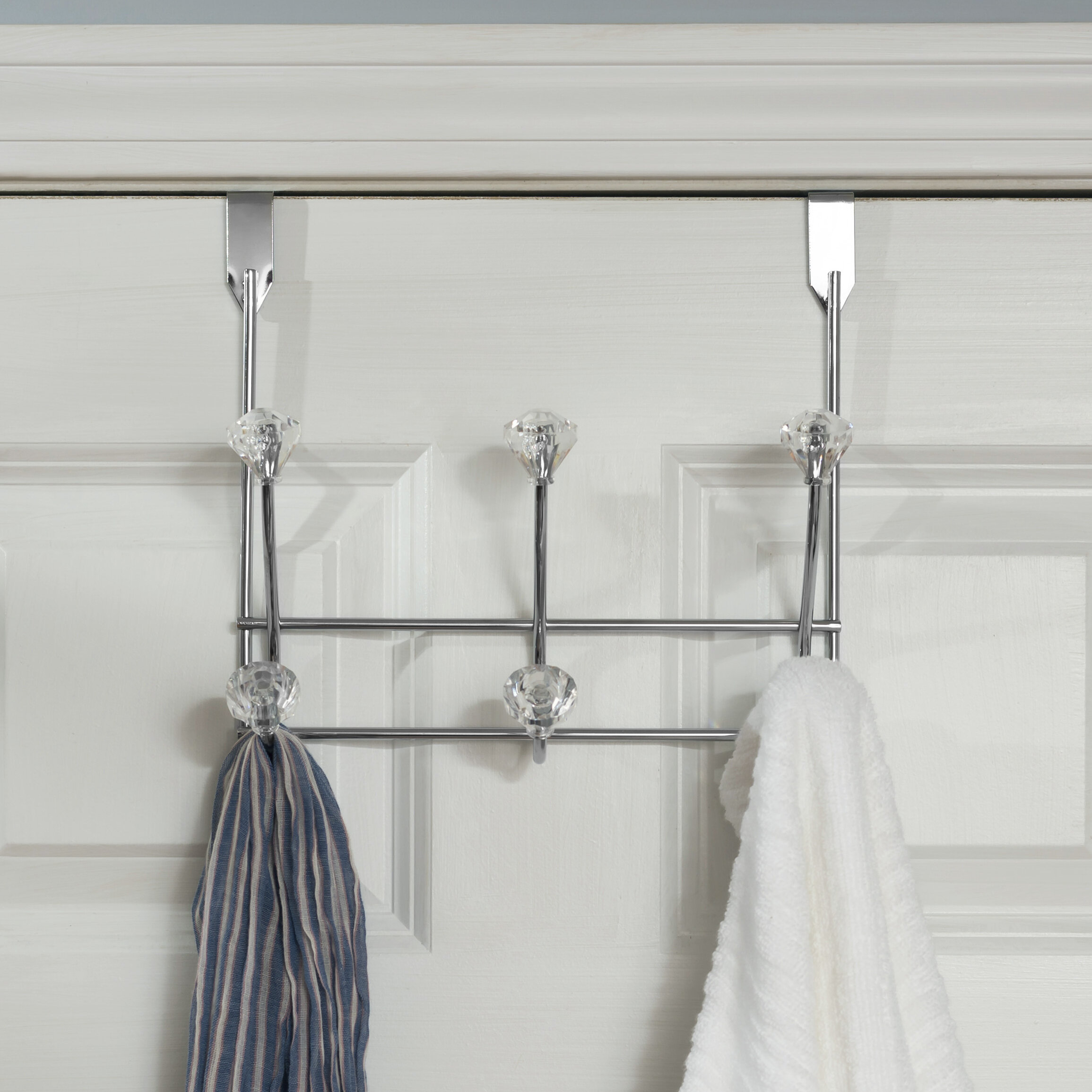 Home Basics Chrome 6 Hook Over The Door Towel Coat Rack 