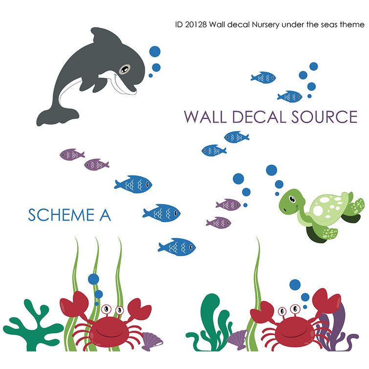 MERMAIDS wall sticker 28 decals fish bubbles seahorse crab ocean beach sea decor