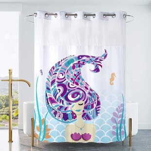 Mermaid Girl Swimming in Sea Waterproof Fabric Shower Curtain & 12 Hooks 71*71" 