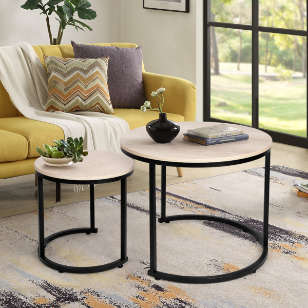 Costway Round Coffee Table Set Of 2 Modern Accent Side Table W/ Steel Base Rusti