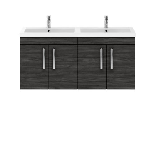 Vasari Vista Hacienda Black Door Wall Hung Vanity Unit & Double Polymarble Basin - 1200mm Width