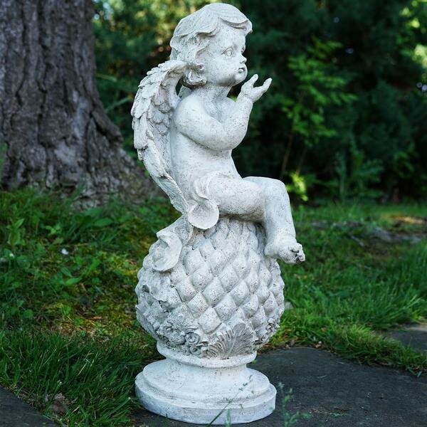Cherub Sitting on Heart Stone in Angel Wings With LED Light Home Decoration Gift 