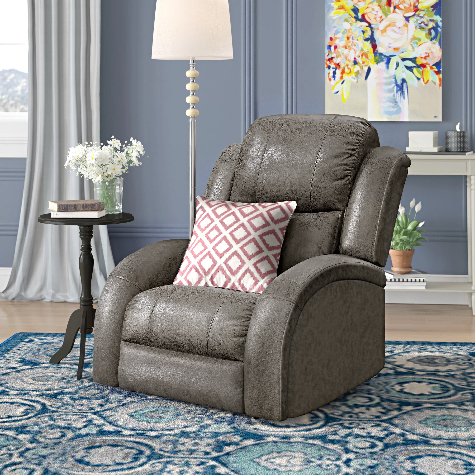 wayfair blue leather recliner