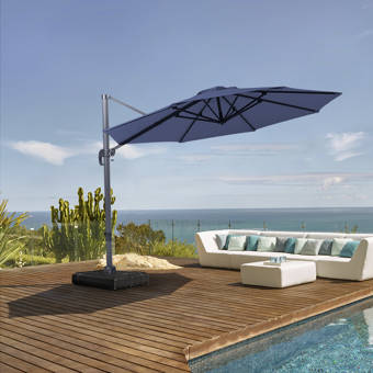 Freeport Park 10 Ft Patio Cantilever Umbrella Outdoor Hanging Offset Umbrella With Crank And Cross Base Grey Umbrella Pole And Ribs 500h Fadesafe Canopy Wayfair Ca