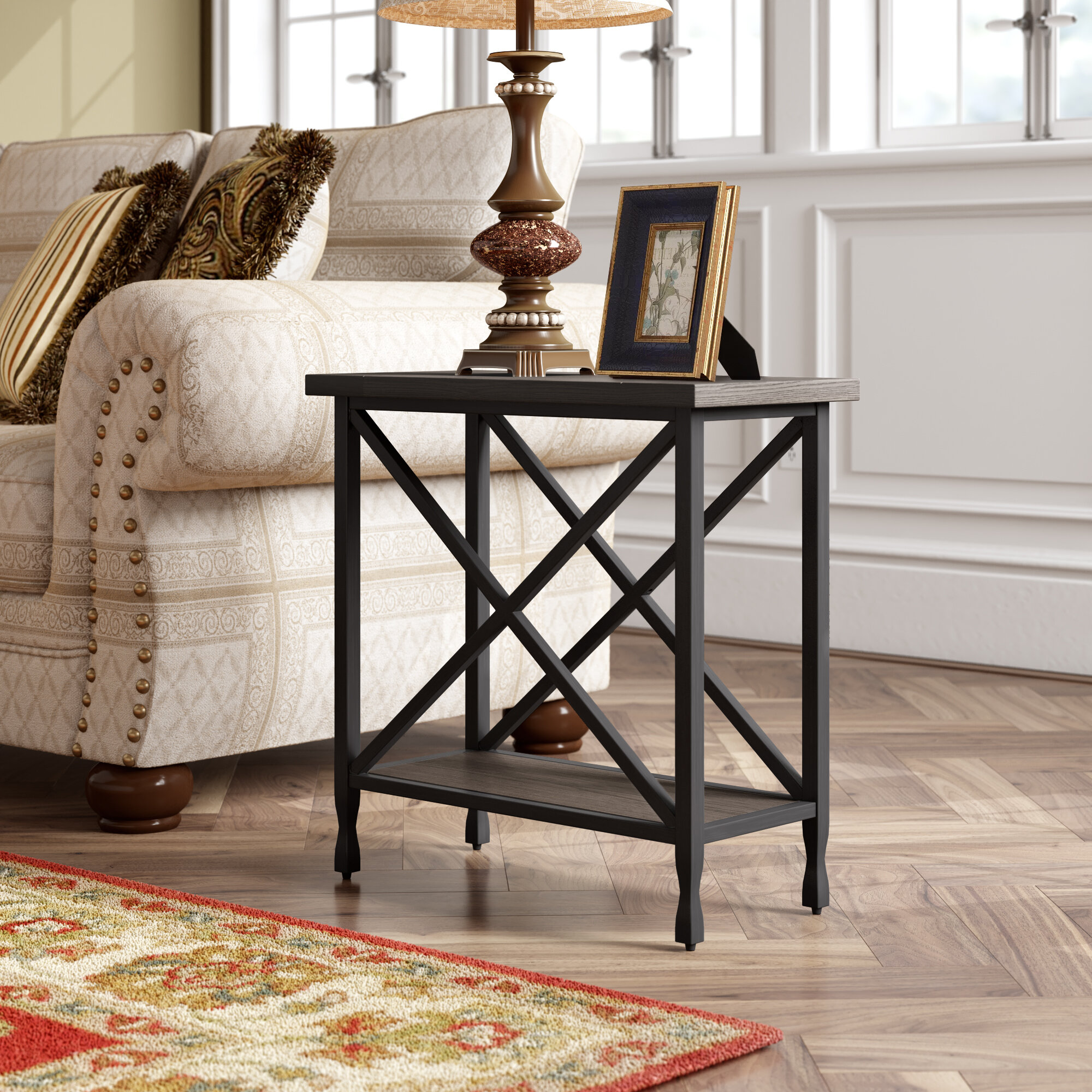 small end table Distressed black wood side table 