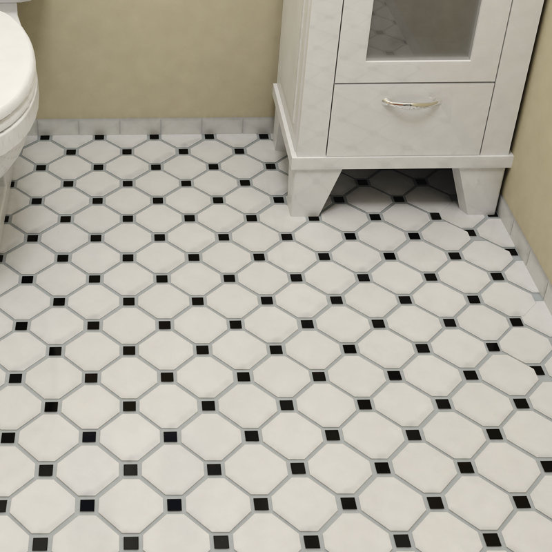 Elitetile Retro Super Octagon 11 625 X Porcelain Mosaic Retro Super Octagon 11 625 X Porcelain Mosaic Tile In Matte White With Glossy