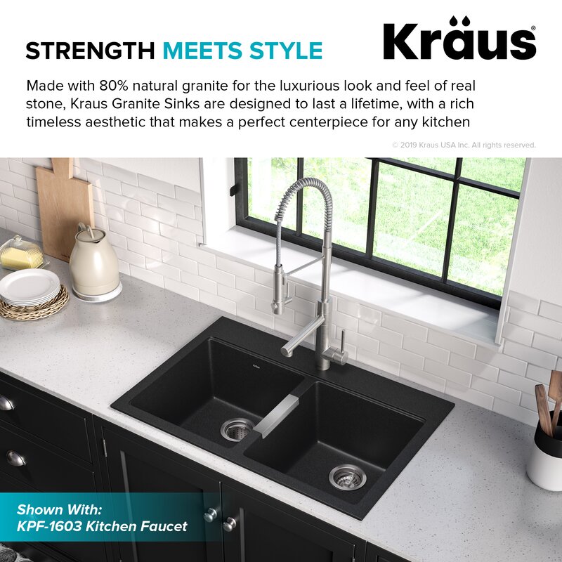 Kraus 33 L X 22 W Double Basin Dual Mount Kitchen Sink