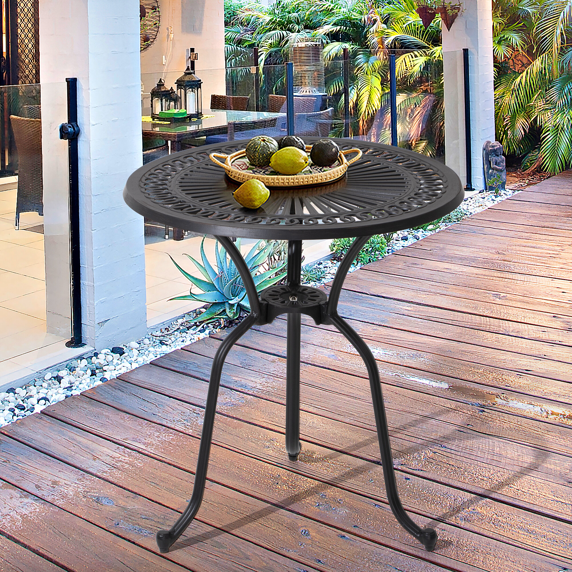 USSerenaY 31 Cast Aluminum Patio Bistro Round Dining Table with Umbrella Hole Conversation Outdoor Table for Garden Pool Side Deck 