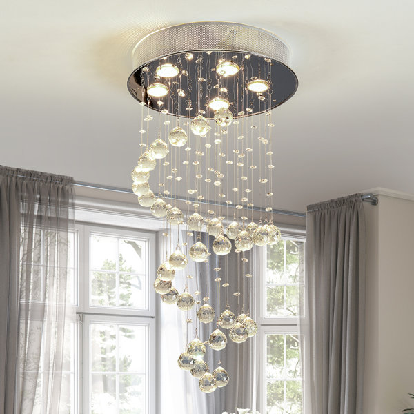 Modern Spiral Rain Drop LED K9 Crystal Chandelier Pendant Light Ceiling Lighting 
