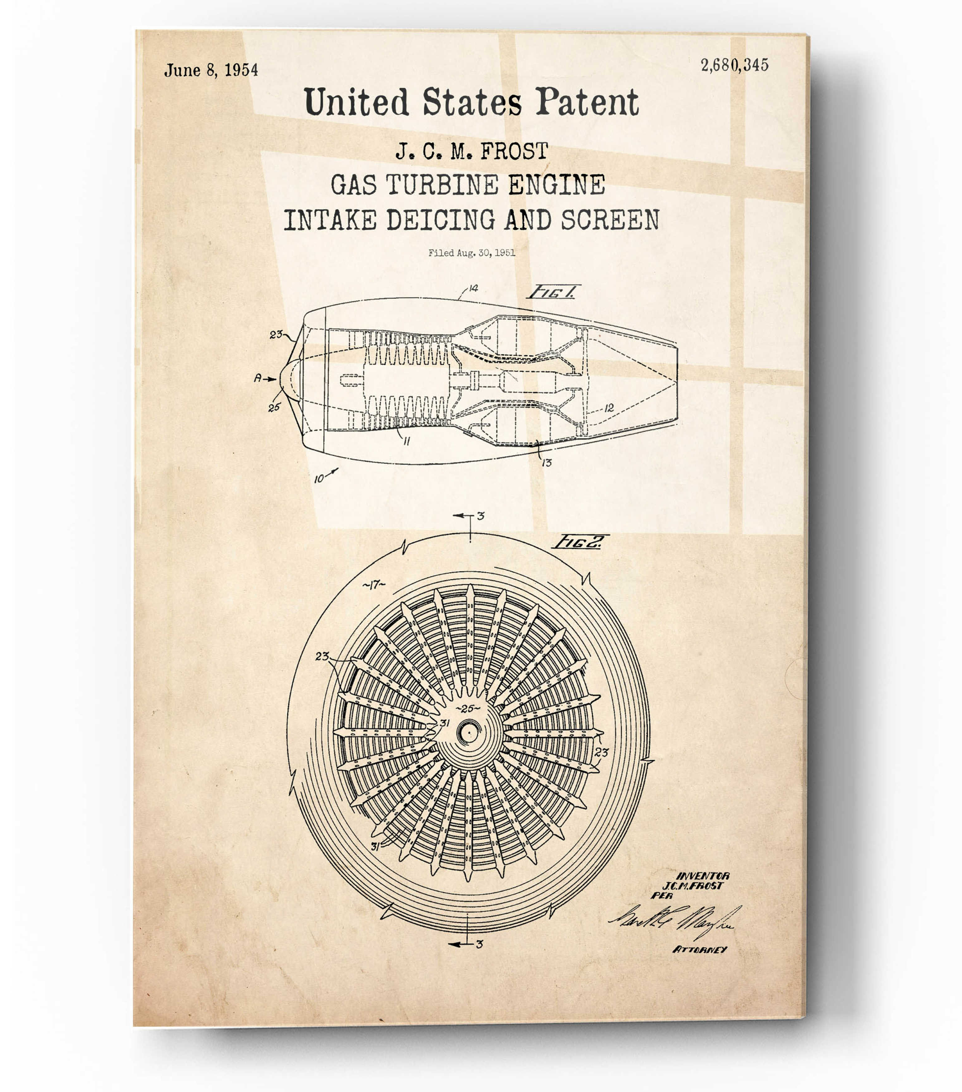 Williston Forge Gas Turbine Engine Patent Parchment - Unframed Drawing ...
