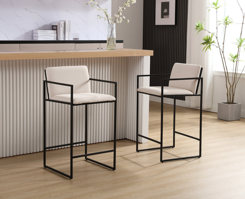 Ransford 25.5'' Counter Stool Color: Beige/Black Frame