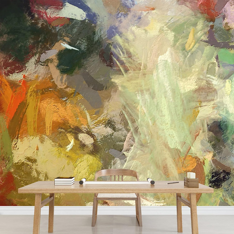 Art Abstract Acrylic with Colorful Blots Paintable Wall Mural Size: 100" L x 144" W