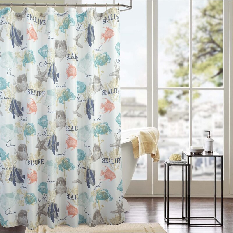 coral and turquoise shower curtain