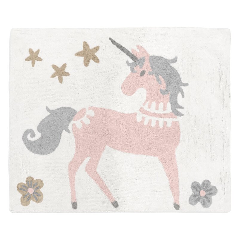 Sweet Jojo Designs Unicorn Cotton Blush Pink Gray Area Rug