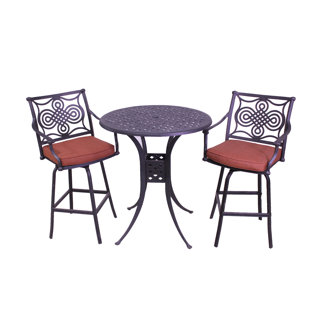 Go to store & view more images Laux 3 Piece Bar Height Dining Set with Sunbrella Cushions by Bloomsbury Market